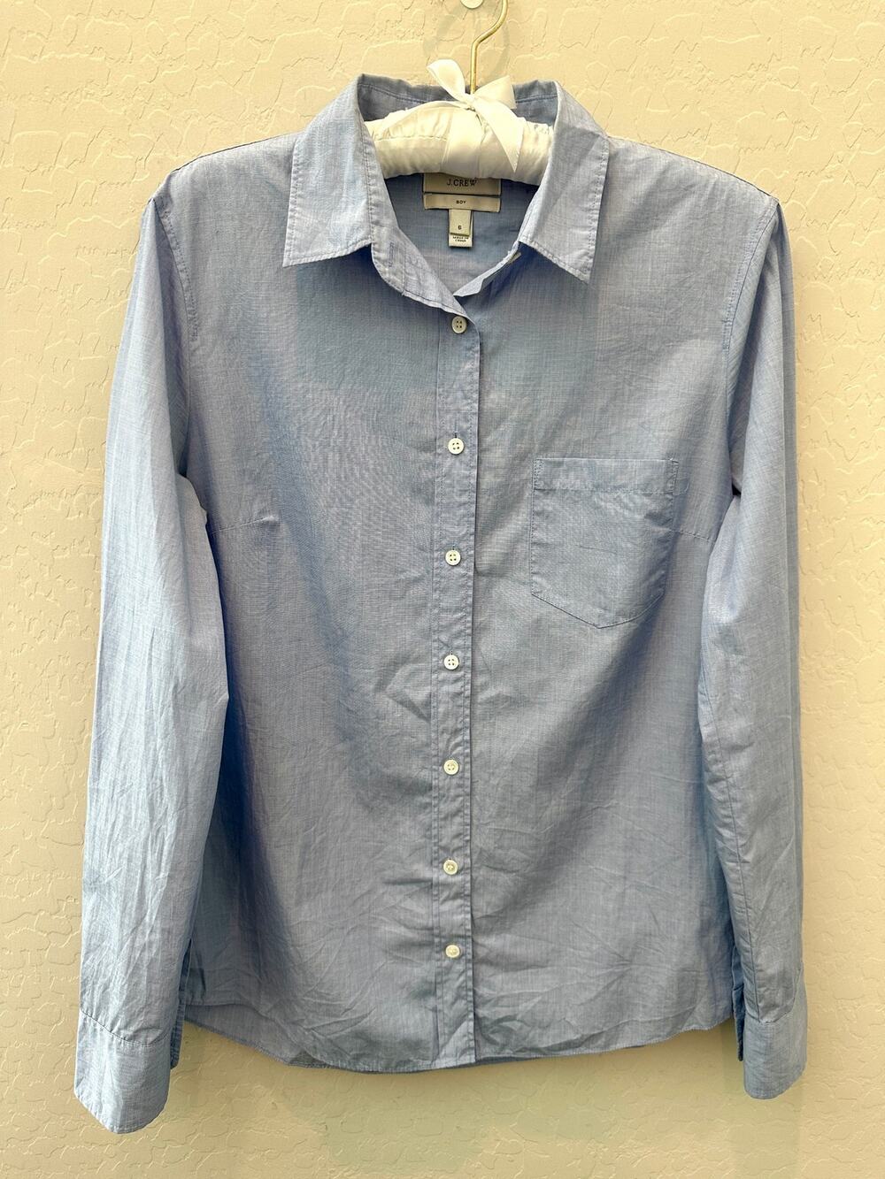 J.CREW Boy Fit Blue Oxford Button Up Shirt 100% Cotton Pocket Top Size 6